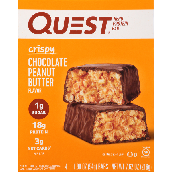 Quest Hero Protein Bar, Chocolate Peanut Butter Flavor, Crispy