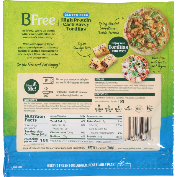 BFree Tortillas, Gluten Free, High Protein, Carb Savvy