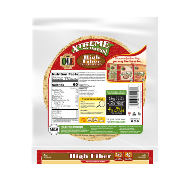Ole Xtreme Wellness High Fiber Flour Tortillas, Keto Certified