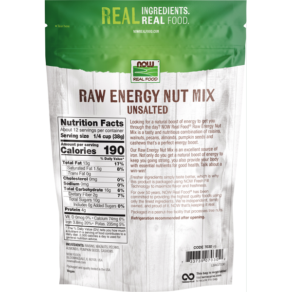 NOW Real Food Nut Mix, Raw Energy, Unsalted