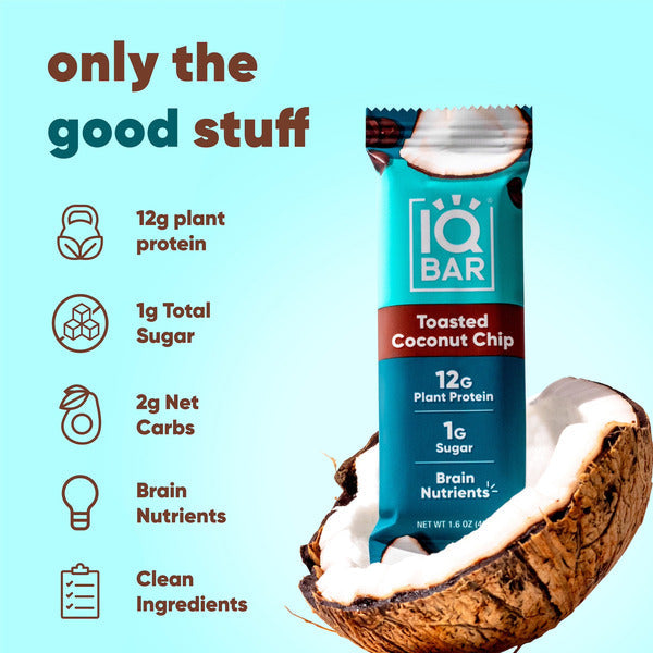IQBAR Toasted Coconut Chip Vegan Protein Bars, No Sugar Added