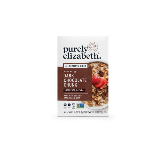 Purely Elizabeth Dark Chocolate Chunk Oatmeal Multipack, Prebiotic Fiber