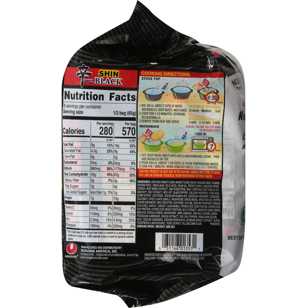 Nongshim Ramyun Noodles, with Seasoning Mix, Shin Black, Beef Bone Broth