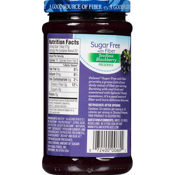 Polaner Preserves, Sugar Free, with Fiber, Seedless Blackberry