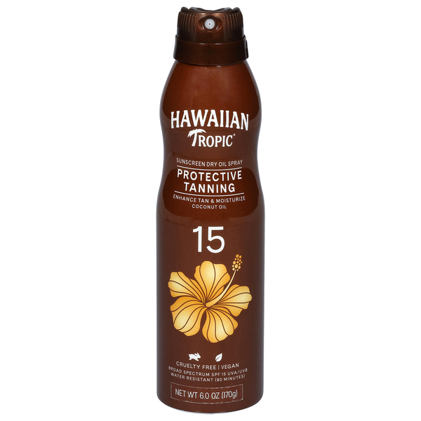 Hawaiian Tropic Protective Tanning Broad Spectrum SPF 15 Sunscreen Dry Oil Spray