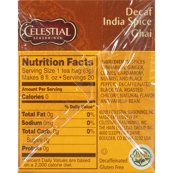 Celestial Seasonings Black Tea & Exotic Spices, Decaf India Spice Chai, Tea Bags