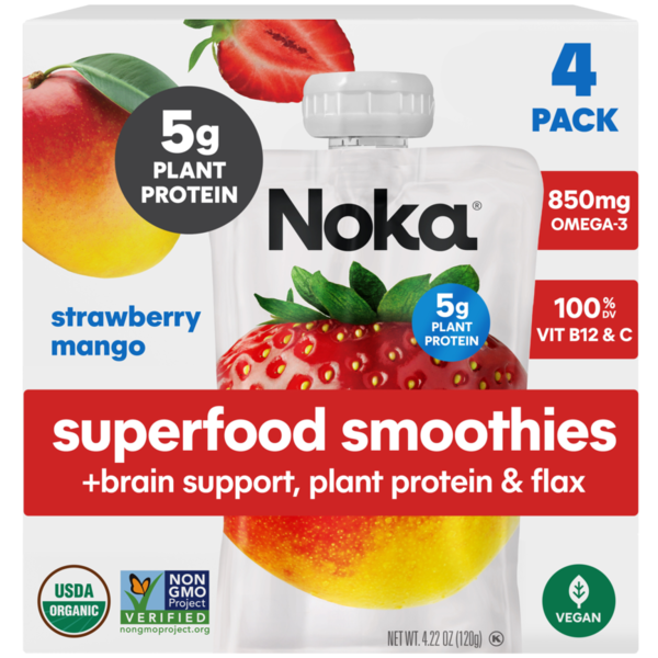 NOKA Superfood Smoothies, Strawberry Mango 4pack
