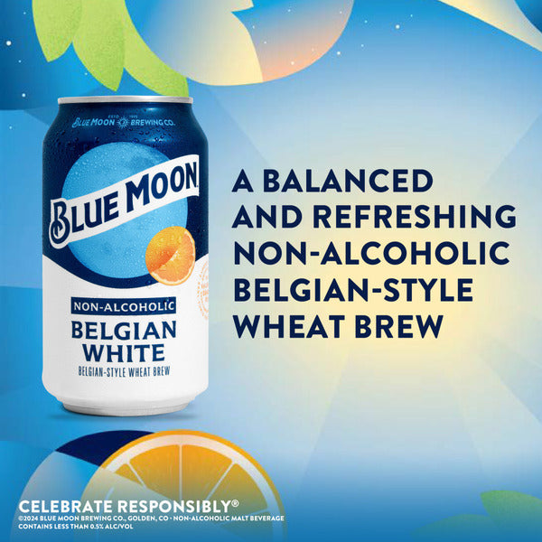 Blue Moon Non-Alcoholic Belgian White , 12-pack, 12-oz beer cans, 0.45% ABV