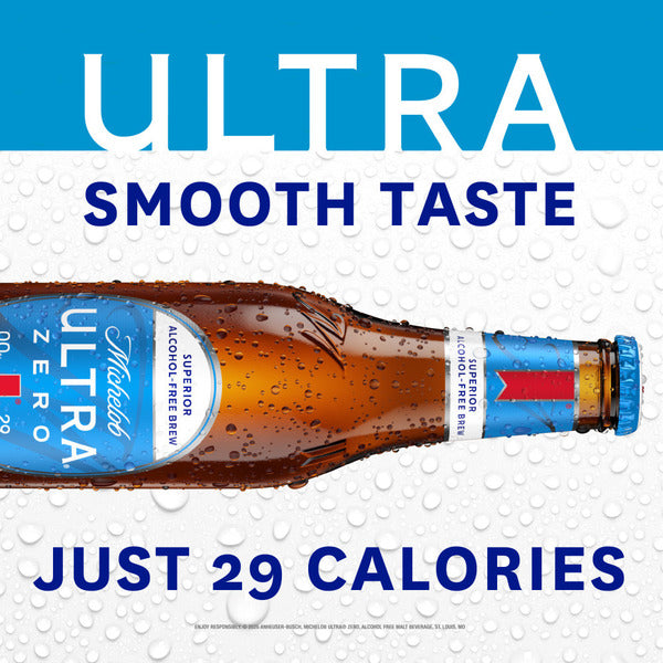 Michelob ULTRA Zero Non-Alcoholic American Lager Beer, 6 Pack 12 Fl Oz Glass Bottles