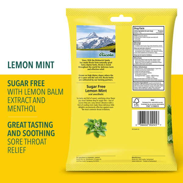 Ricola Lemon Mint, Sugar Free, Throat Drops