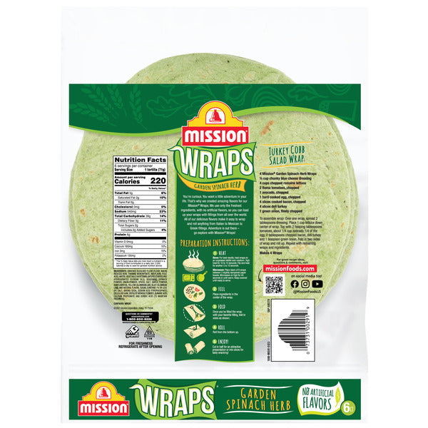 Mission Wraps Garden Spinach Herb Tortillas