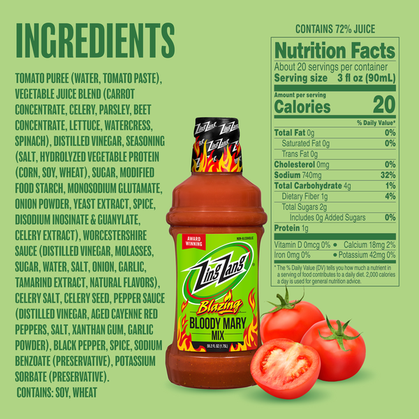 Zing Zang Blazing Bloody Mary Mix, Non-Alcoholic Cocktail Mixer
