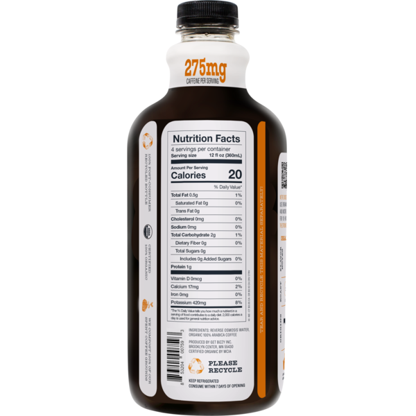 Bizzy Cold Brew Organic Cold Brew Coffee, Breakfast Blend, Unsweetened