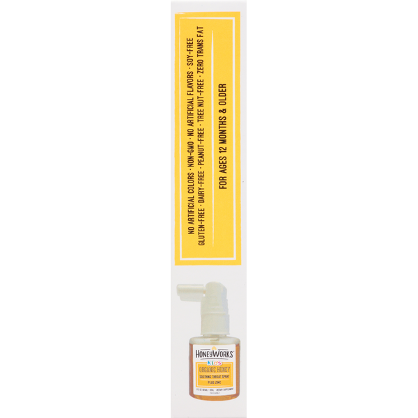 HoneyWorks Soothing Throat Spray, Organic, Honey, Kids