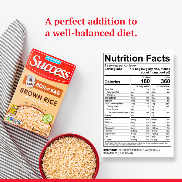 Success Boil-In-Bag Whole Grain Brown Rice, Non-Gmo, Gluten-Free