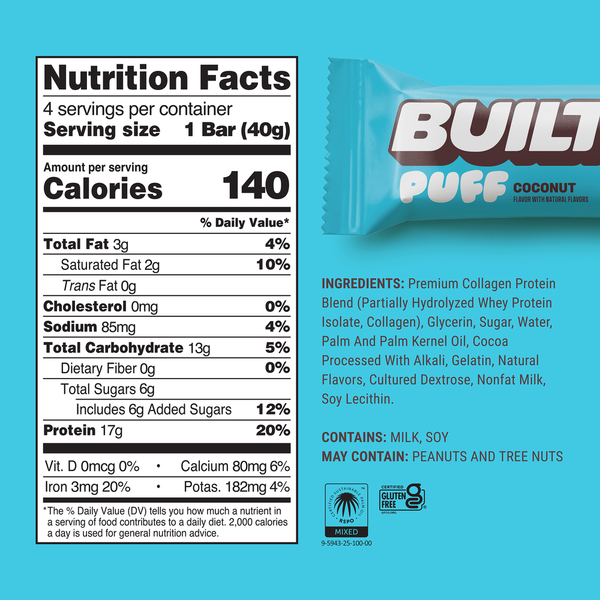BUILT Collagen Protein Bar, Coconut Marshmallow Puff
