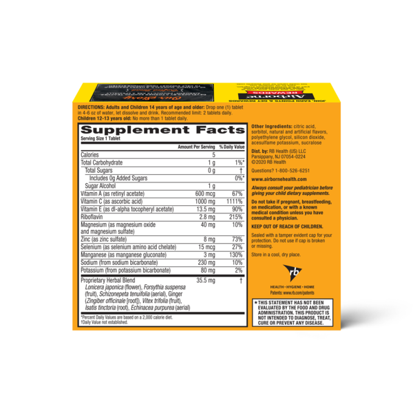 Airborne Zesty Orange Effervescent Tablets - 1000mg Vitamin C - Immune Support Supplement