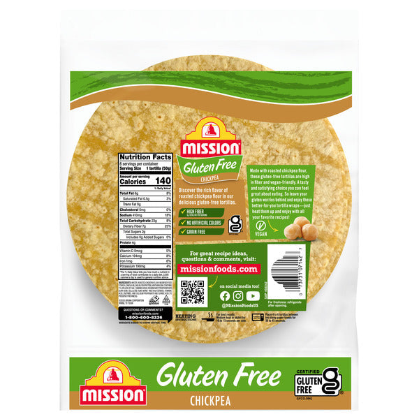 Mission Gluten Free Chickpea Flour Tortillas, Soft Taco Size, 6 Count