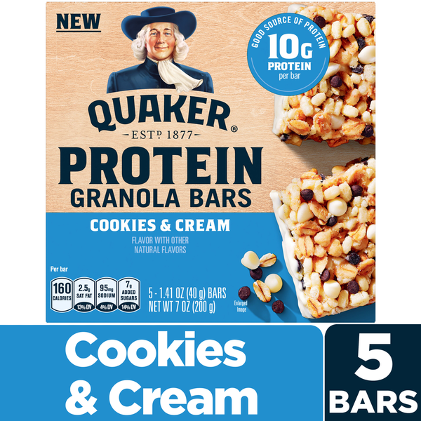 Quaker Protein Granola Bars, Cookies & Cream, 10g Protein