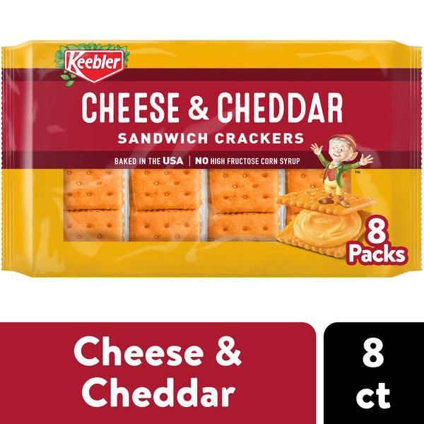 Keebler Cheese and Cheddar Sandwich Crackers, Lunch Snacks, 8 Count