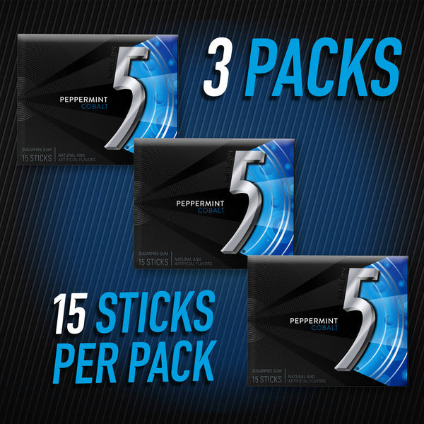 5 GUM Peppermint Cobalt Sugar Free Chewing Gum Bulk