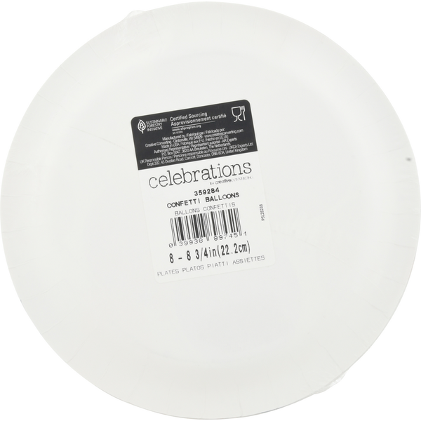 Celebrations Plates, Confetti Balloons, 8.75 Inch
