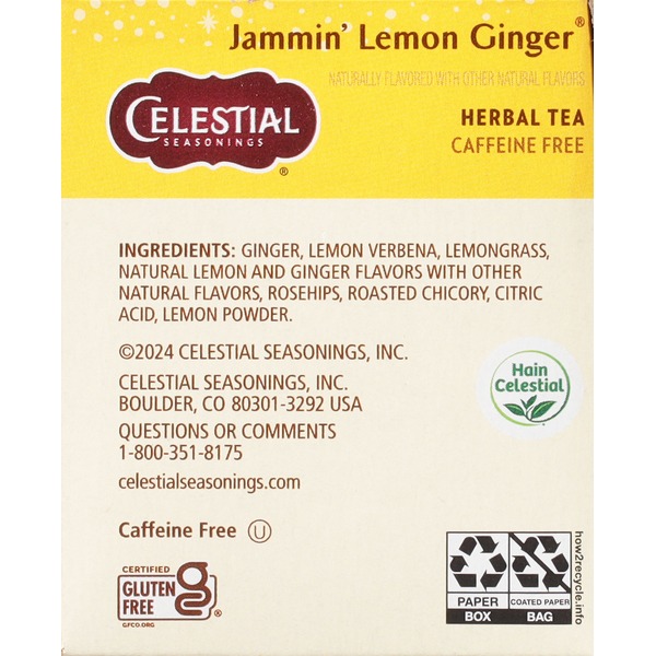 Celestial Seasonings Herbal Tea, Caffeine Free, Jammin Lemon Ginger