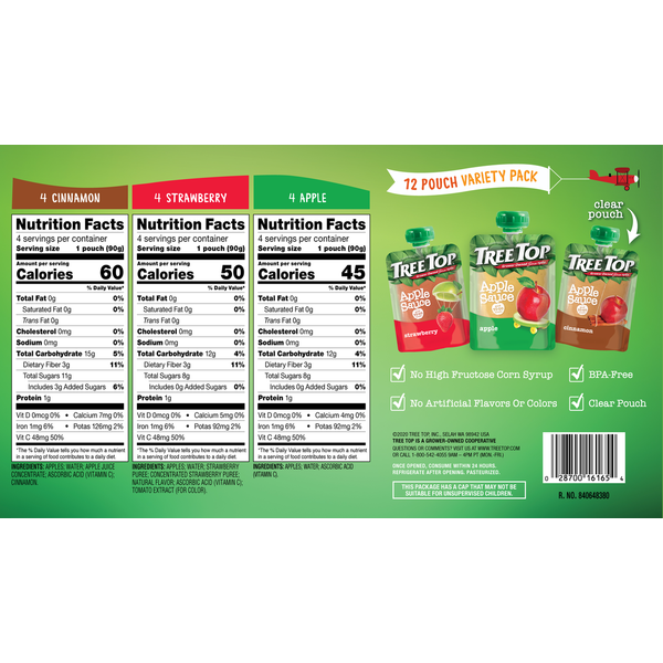 Tree Top Apple Sauce Variety Pack, Cinnamon/Strawberry/Apple, Pouches