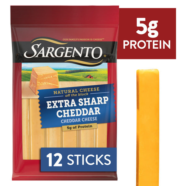 Sargento Natural Extra Sharp Cheddar Cheese Sticks, 12-Count