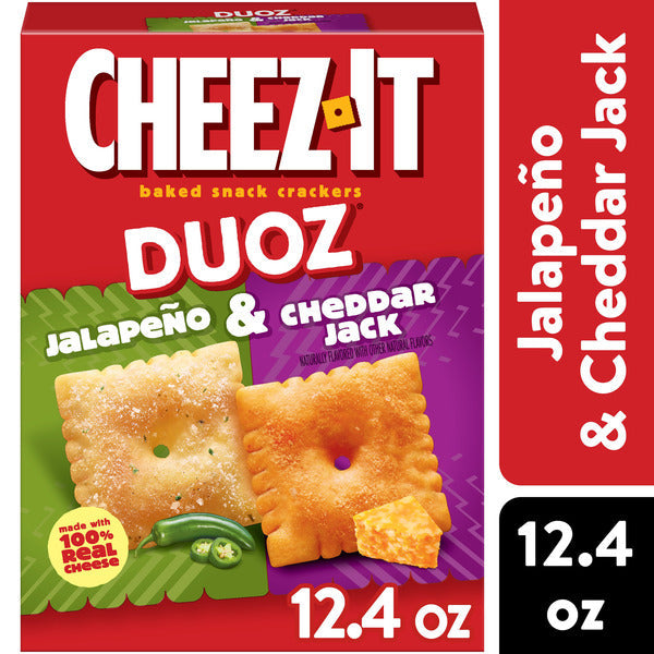 Cheez-It DUOZ Jalapeño and Cheddar Jack Baked Snack Crackers, Lunch Snacks, 12.4 oz