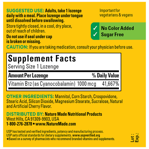 Nature Made Sublingual Vitamin B12 1000 mcg Micro-Lozenges