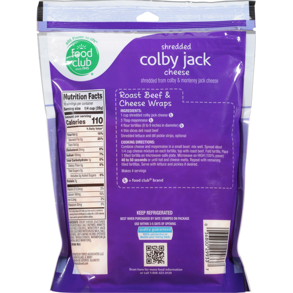 Food Club Shredded Cheese, Colby Jack
