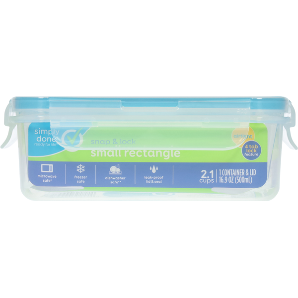 Simply Done Container & Lid, Snap & Lock, Small, Rectangle, 16.9 Ounce