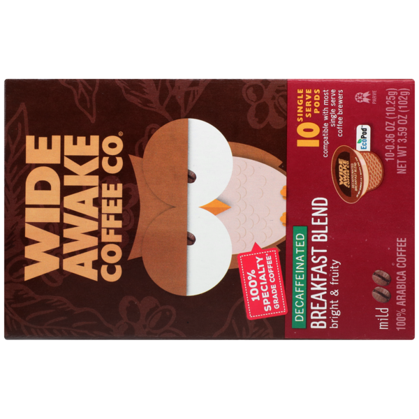 Wide Awake Mild Roast Breakfast Blend Decaffeinated 100% Arabica Coffee Single Serve Pods