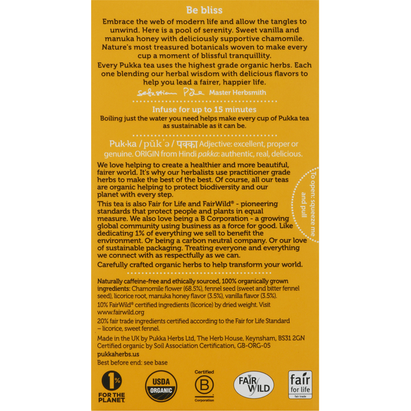 Pukka Herbal Tea, Organic, Chamomile, Vanilla & Manuka Honey, Sachets
