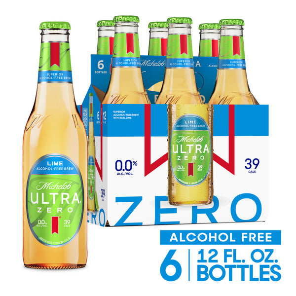 Michelob Ultra Zero Lime Zero Lime Non-Alcoholic American Lager Beer, 6 Pack, 12 Fl Oz Bottles