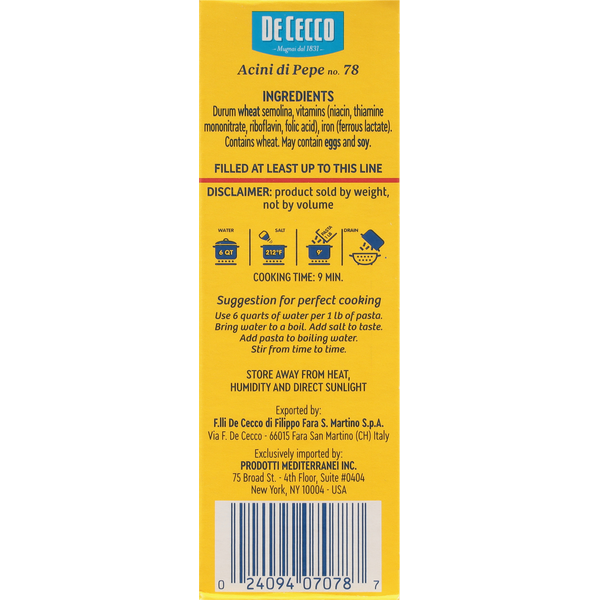 De Cecco Acini di Pepe, No. 78, Slow Dried
