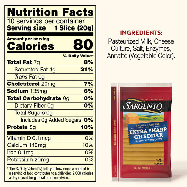 Sargento Natural Extra Sharp Cheddar Sliced Cheese, 10 Slices