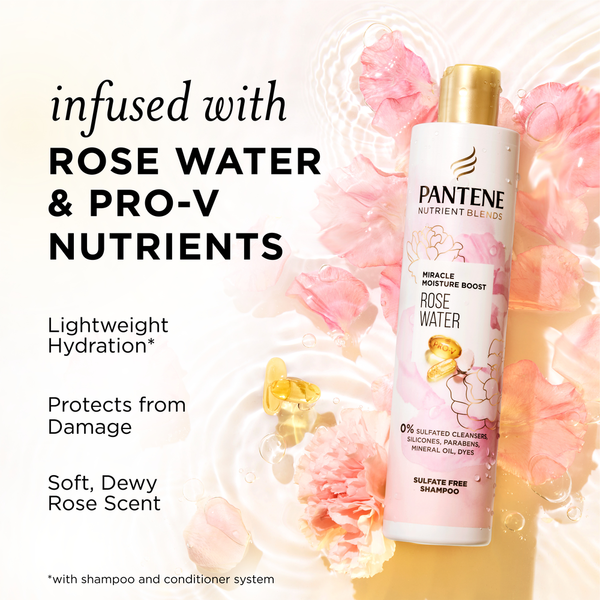Pantene Nutrient Blends Miracle Moisture Boost Rose Water Shampoo for Dry Hair