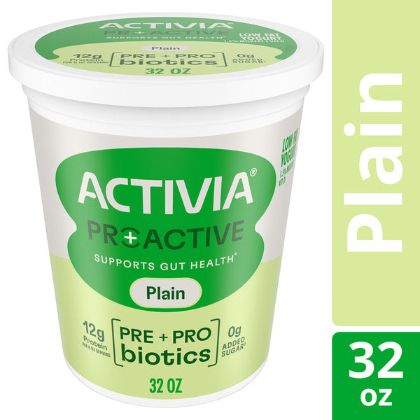 Activia Proactive Plain Prebiotic and Probiotic Yogurt, Creamy Low Fat Yogurt Tub, Helps Support Gut Health, 32 oz DestGlow