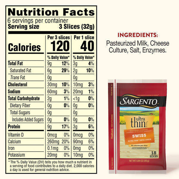 Sargento Ultra Thin® Natural Swiss Sliced Cheese, 18 Slices