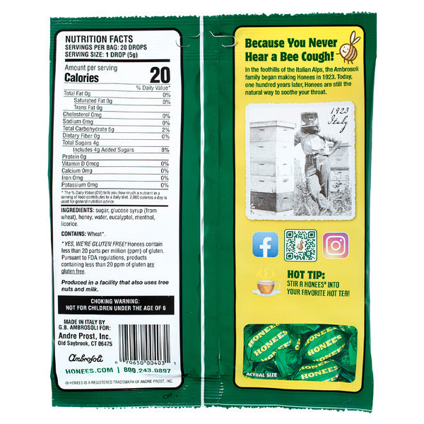 Honees Honey Menthol Eucalyptus Drops