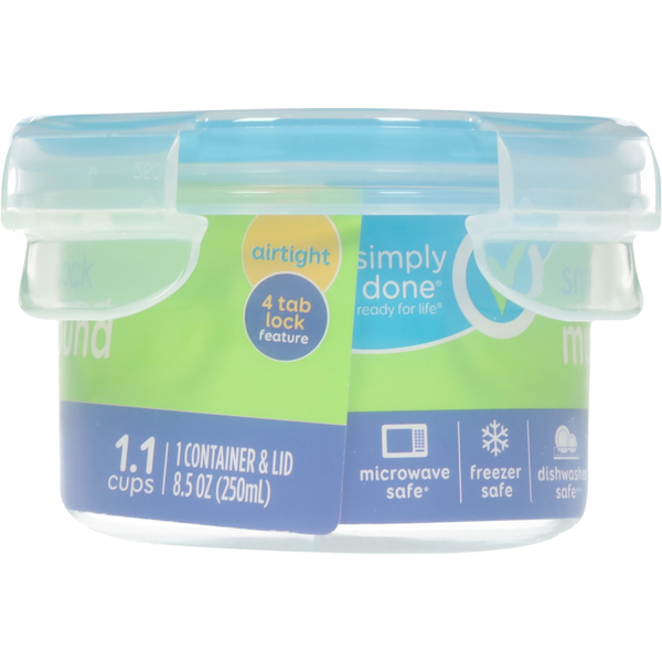 Simply Done Container & Lid, Snap & Lock, Mini, Round, 8.5 Ounce