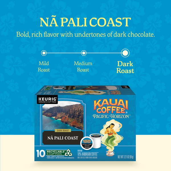 Kauai Coffee K-Cup Pods Ground 10% Hawaiian Dark Roast Na Pali Coast Coffee