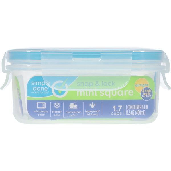 Simply Done Container & Lid, Snap & Lock, Mini, Square, 13.5 Ounce