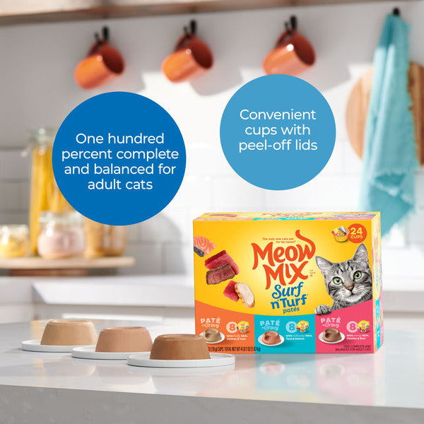 Meow Mix Paté in Gravy Wet Cat Food Variety, Surf n’ Turf Patés