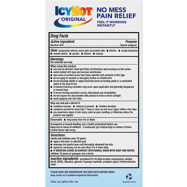 Icy Hot Pain Relief, No Mess, Roll-On