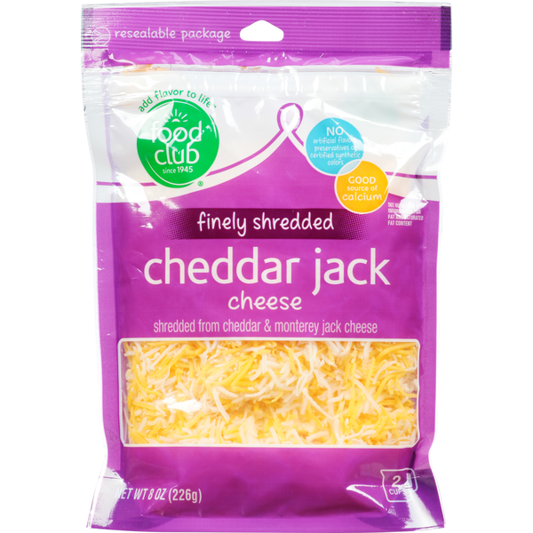 Food Club Cheese, Cheddar Jack, Finely Shredded