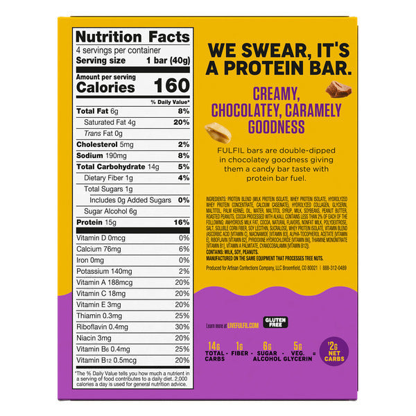 FULFIL Chocolate Peanut Caramel Flavored Protein Bars, 1.41 oz (4 Count)