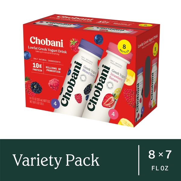 Chobani Lowfat Greek Mixed Berry/Strawberry Banana Yogurt Drink